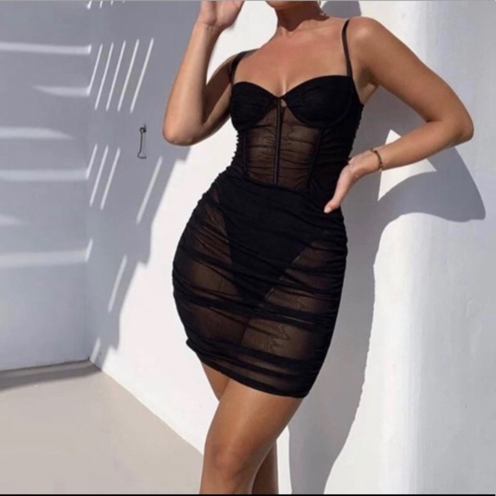 Corset Mesh Bodycon Dress (Black)